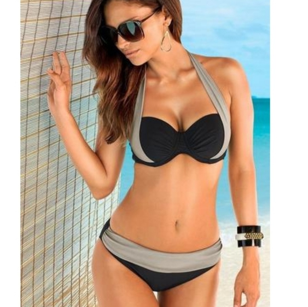 Halter Two Tone Bathing Suit